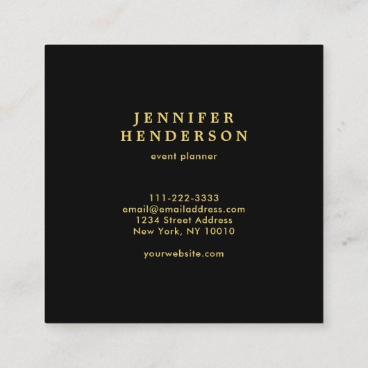 黒モダンスタイリッシュ金ゴールドプロフェッショナル スクエア名刺 (裏面)