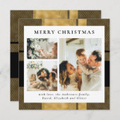 黒モダンスタイリッシュ金ゴールド格子縞 | フォトクリスマス シーズンカード (正面/裏面)