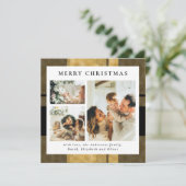 黒モダンスタイリッシュ金ゴールド格子縞 | フォトクリスマス シーズンカード (スタンド正面)