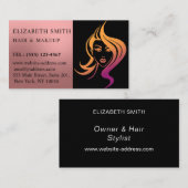 黒モダンスタイリッシュ&ピンクビューティシアンメイクアップ 名刺 (正面/裏面)