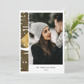 黒モダンスタイリッシュ&金ゴールド格子写真クリスマス シーズンカード (スタンド正面)