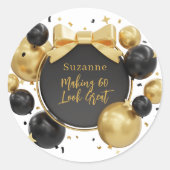 黒モダンスタイリッシュ&金ゴールド60誕生日 ラウンドシール (正面)