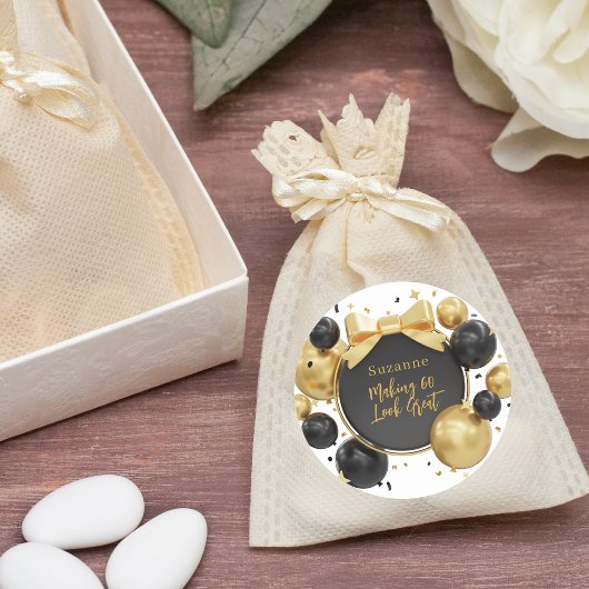 黒モダンスタイリッシュ&金ゴールド60誕生日 ラウンドシール