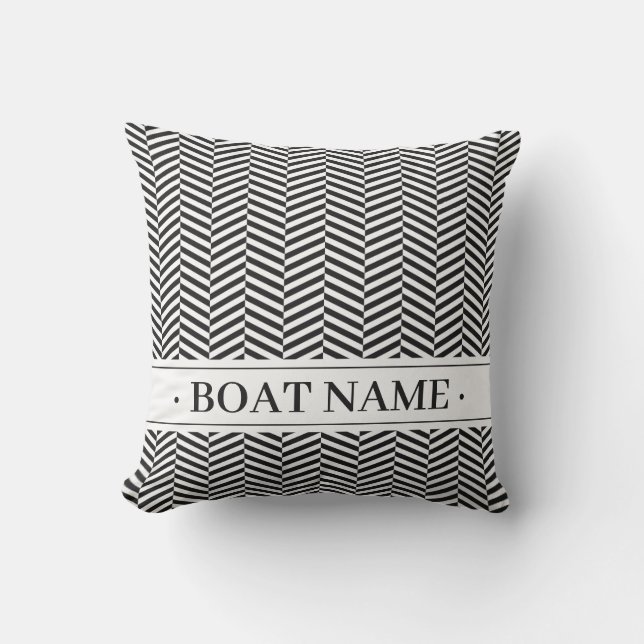 黒モダンスタイリッシュHerringbone Pattern Boat Name アウトドアクッション (正面)