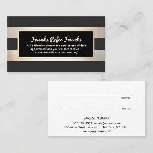 黒モダンストライプの金フェイク箔の紹介 紹介カード (正面/裏面)