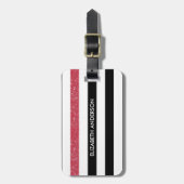 黒モダンストライプフェイクレッド・グリッツと名前 ラゲッジタグ (正面縦)