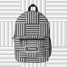 黒モダンストライプ白と灰色の – カスタム プリントバックパック