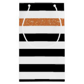 黒モダンストライプ色フェイクのOrange Glitzと名前 スモールペーパーバッグ (裏面)