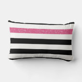 黒モダンストライプ色フェイクピンクグリッツと名前 ランバークッション (裏面)