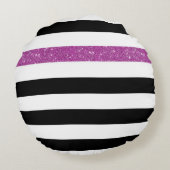 黒モダンストライプ色フェイク紫Glitzと名前 ラウンドクッション (裏面)