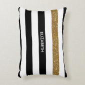 黒モダンストライプ金ゴールドフェイクグリッツと名前 アクセントクッション (正面(垂直))