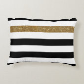 黒モダンストライプ金ゴールドフェイクグリッツと名前 アクセントクッション (裏面)