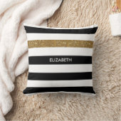黒モダンストライプ金ゴールドフェイクグリッツと名前 クッション (ブランケット)