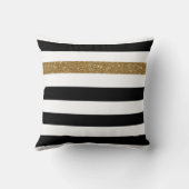 黒モダンストライプ金ゴールドフェイクグリッツと名前 クッション (裏面)