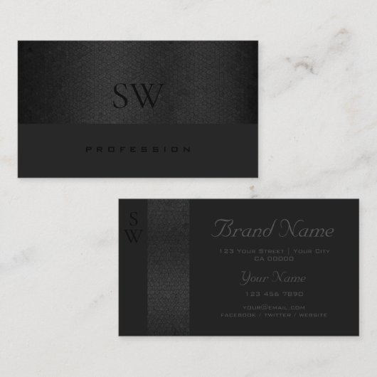 黒モダンスネークパターンダークカラーズモノグラム 名刺 (正面/裏面)