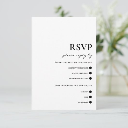 黒モダンタイポグラフィエレガシンプルントウェディング 出欠カード (スタンド正面)