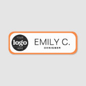 黒モダンタイポグラフィオレン縁どジ 名札 (正面)