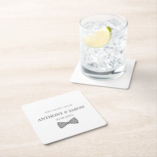 黒モダンタイポグラフィカスタムギフト結婚ズ スクエアペーパーコースター (インサイチュ)