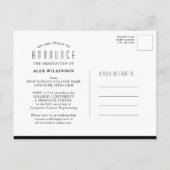 黒モダンタイポグラフィシンプル写真卒業 案内ポストカード (裏面)