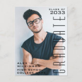 黒モダンタイポグラフィシンプル写真卒業 案内ポストカード (正面)