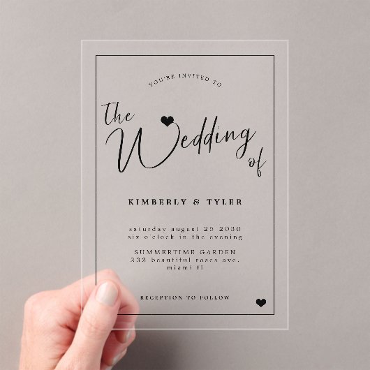 黒モダンタイポグラフィス結婚クリプト アクリル招待状 (インサイチュ (ポータブル))