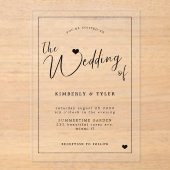 黒モダンタイポグラフィス結婚クリプト アクリル招待状 (正面)