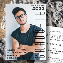 黒モダンタイポグラフィフォトシンプル卒業 案内状