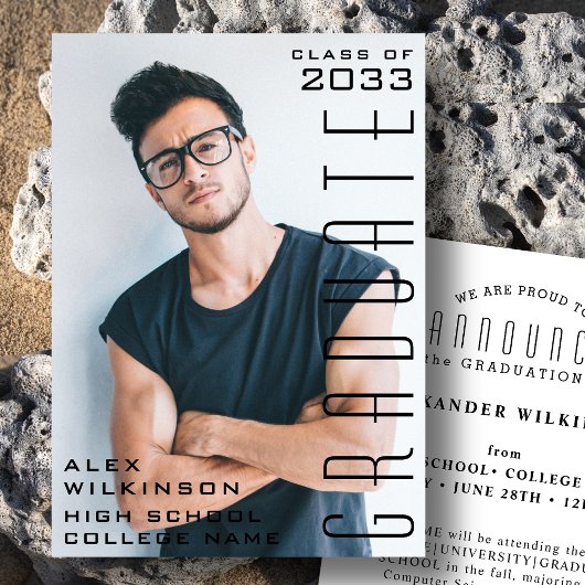 黒モダンタイポグラフィフォトシンプル卒業 案内状