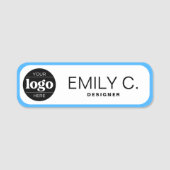 黒モダンタイポグラフィブルー縁ど 名札 (正面)