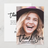 黒モダンタイポグラフィ写真卒業 サンキューカード (正面/裏面)