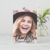 黒モダンタイポグラフィ写真卒業 サンキューカード (スタンド正面)