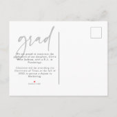 黒モダンタイポグラフィ写真卒業 案内ポストカード (裏面)