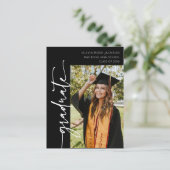 黒モダンタイポグラフィ写真卒業 案内ポストカード (スタンド正面)