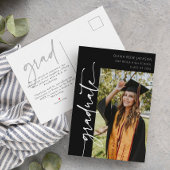 黒モダンタイポグラフィ写真卒業 案内ポストカード