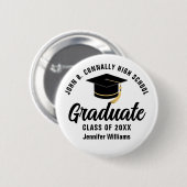 黒モダンタイポグラフィ卒業名タグ 缶バッジ (正面&裏面)