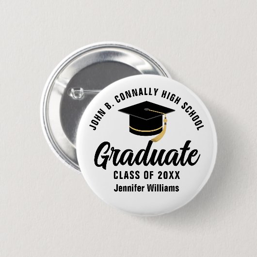 黒モダンタイポグラフィ卒業名タグ 缶バッジ (正面&裏面)