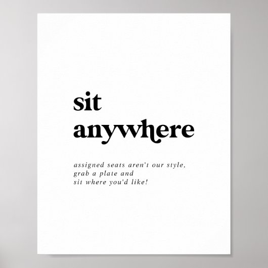 黒モダンタイポグラフィ結婚の座る場所 ポスター (正面)