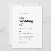 黒モダンタイポグラフィ結婚の 招待状 (正面)