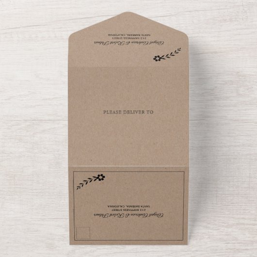 黒モダンタイポグラフィ茶色クラフト紙結婚ズ オールインワン招待状 (外側)