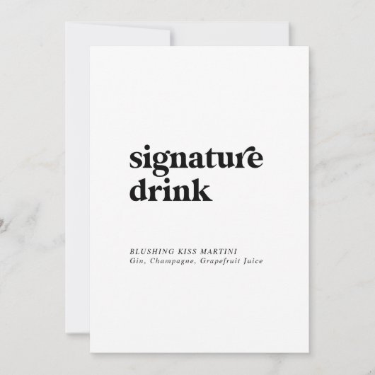 黒モダンタイポグラフィ5x7"シグネチャードリンク看板 (正面)