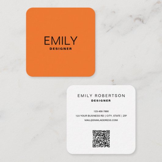 黒モダンタイポグラフィ |オレンジ スクエア名刺 (正面/裏面)