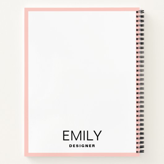 黒モダンタイポグラフィ | ピンクのノート縁どブック ノートブック (裏面)