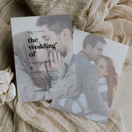 黒モダンタイポグラフィ |色あせた結婚写真 招待状