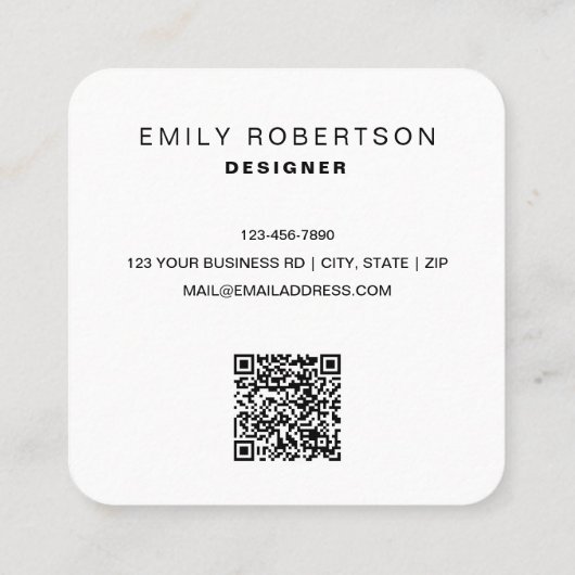 黒モダンタイポグラフィ |黒 スクエア名刺 (裏面)