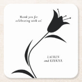 黒モダンチューリ結婚ップ スクエアペーパーコースター (正面)