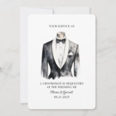 黒モダンツキシード水の色のgroomsmanカード 招待状 (正面)