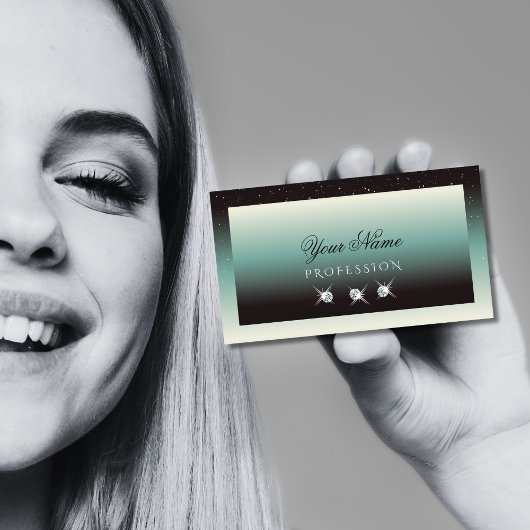 黒モダンティール(緑がかった色)グラディエント輝く宝石スタイリッシュ 名刺