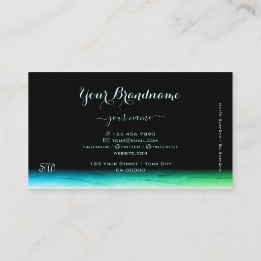 黒モダンティール(緑がかった色)緑模様モノグラグラデーションム 名刺 (裏面)