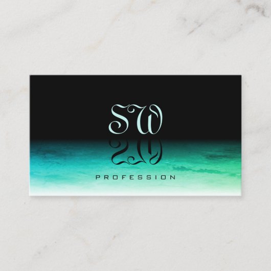 黒モダンティール(緑がかった色)緑模様モノグラグラデーションム 名刺 (正面)