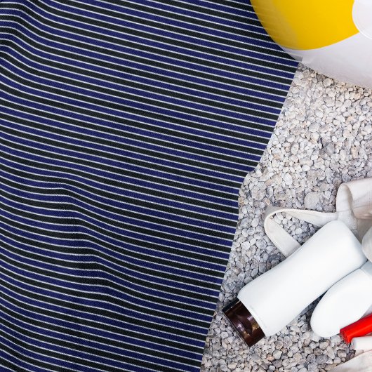 黒モダンネイビーブルーストライプのパターン ビーチタオル